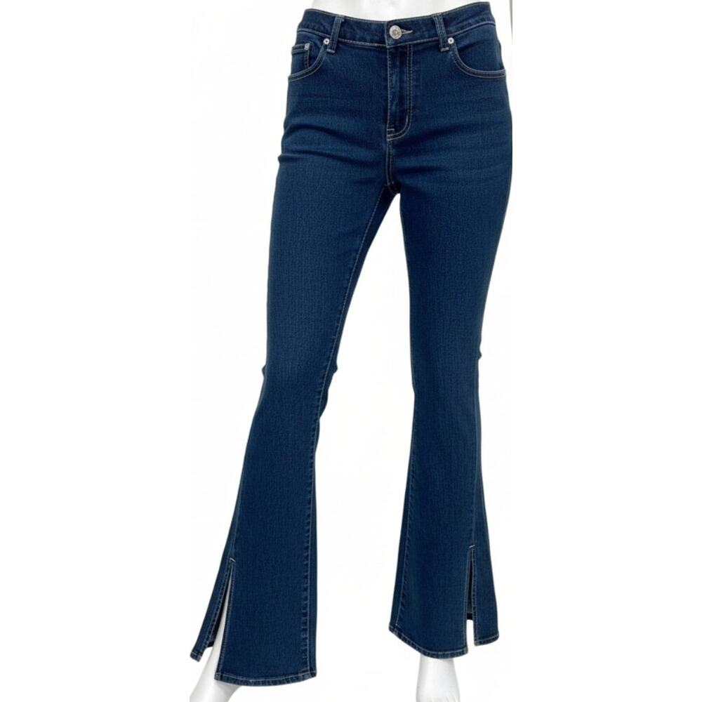 Gaucha Jeans Women Juniors Size 7 Blue Flare Dark Wash Denim Slits Retro Y2K